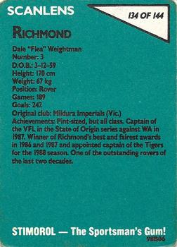 1988 Scanlens VFL #134 Dale Weightman Back